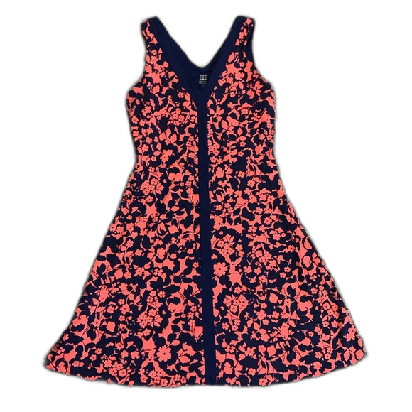 Title Nine Hillary Coral Navy Floral V-Neck Sleeveless Fit & Flare Dress Size S - Picture 2 of 13